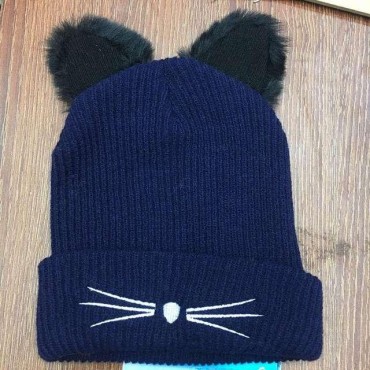 Cotton Cat Shape Thick Knitted Hat Winter Warm Hat Skullies Cap Beanie Hat for Girl and Women