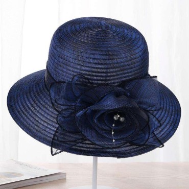 New Pearls Sun-shading Hat Female Summer Lace Flowers Sun Hat Anti-UV Beach Hat Folding Wide Church Hat