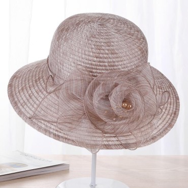 New Pearls Sun-shading Hat Female Summer Lace Flowers Sun Hat Anti-UV Beach Hat Folding Wide Church Hat