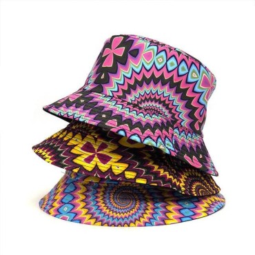 Fashion New Women Men Bucket Cap Hat For Women Men Colorful Geometry Pattern Printed Female Male Fisherman Sun Cap Hat
