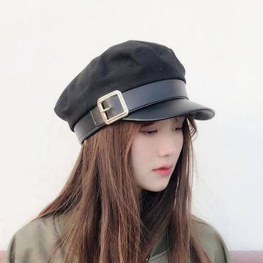 Men’s Hat Unisex Cotton Embroidered Plaid Beret British Retro Stitched Curved Brim Hat