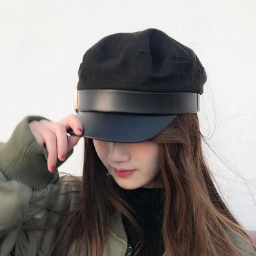 Men’s Hat Unisex Cotton Embroidered Plaid Beret British Retro Stitched Curved Brim Hat