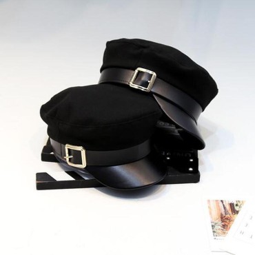 Men’s Hat Unisex Cotton Embroidered Plaid Beret British Retro Stitched Curved Brim Hat