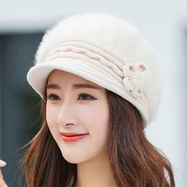 Winter Autumn Beret Hat for Women Wool Knitted Hat Fur Beret Solid Fashion Lady Cap Fall Hat Female Cap