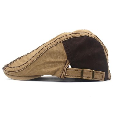 Men’s Hat Unisex Cotton Embroidered Plaid Beret British Retro Stitched Curved Brim Hat