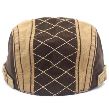 Men’s Hat Unisex Cotton Embroidered Plaid Beret British Retro Stitched Curved Brim Hat