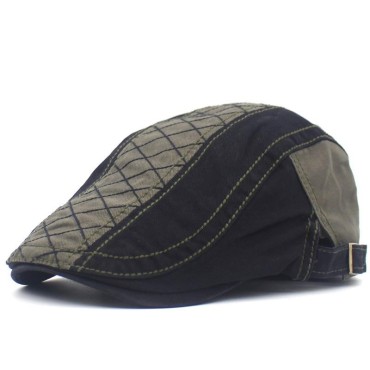Men’s Hat Unisex Cotton Embroidered Plaid Beret British Retro Stitched Curved Brim Hat