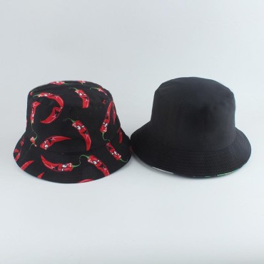 New Fashion Panama Hat Vegetables Pepper Printed Bucket Hat Reversible Fishing Cap Summer Sun Hats For Women Men