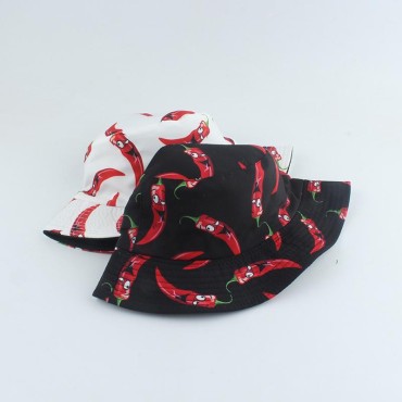 New Fashion Panama Hat Vegetables Pepper Printed Bucket Hat Reversible Fishing Cap Summer Sun Hats For Women Men