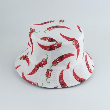 New Fashion Panama Hat Vegetables Pepper Printed Bucket Hat Reversible Fishing Cap Summer Sun Hats For Women Men