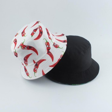 New Fashion Panama Hat Vegetables Pepper Printed Bucket Hat Reversible Fishing Cap Summer Sun Hats For Women Men