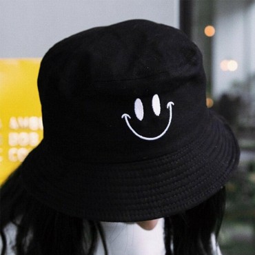 Women Smile Bucket Hat Double Sided Bucket Hat Smiling Face Unisex Fashion Bob Cap Hip Hop Men Summer Cap