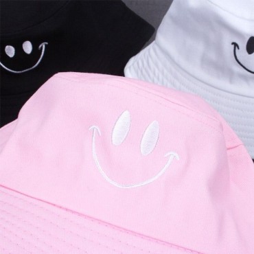 Women Smile Bucket Hat Double Sided Bucket Hat Smiling Face Unisex Fashion Bob Cap Hip Hop Men Summer Cap