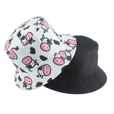 New Cow Print Cute Bucket Hat Reversible Sunscreen Fisherman Hat Summer Panama Sun Hats For Women Men Hip Hop Hat