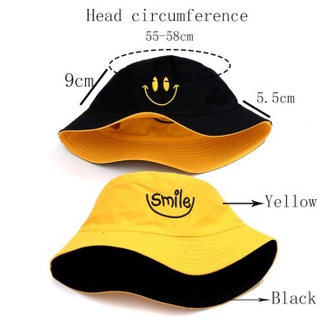 Women Smile Bucket Hat Double Sided Bucket Hat Smiling Face Unisex Fashion Bob Cap Hip Hop Men Summer Cap
